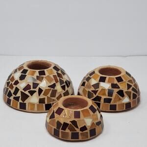 TerraCotta and mosaic tile set of 3 decorative tea light holders Great condition